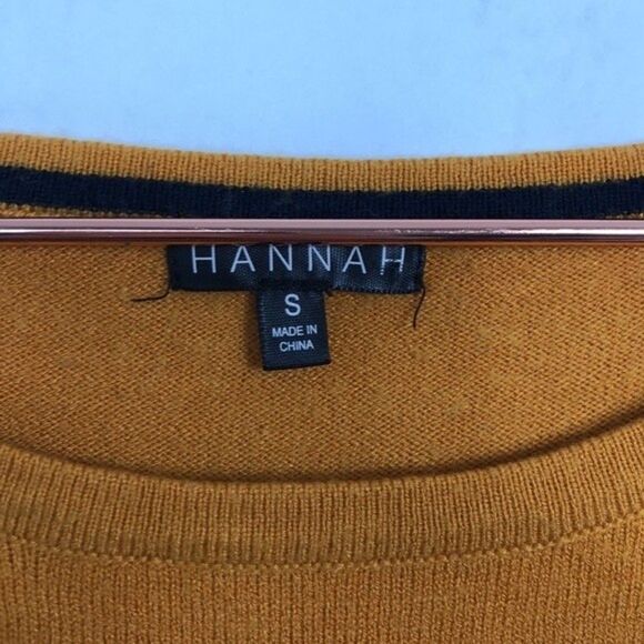 Hannah Mustard Yellow Crewneck Sweater Rainbow Button Sleeve Accent EUC Small - Picture 4 of 6